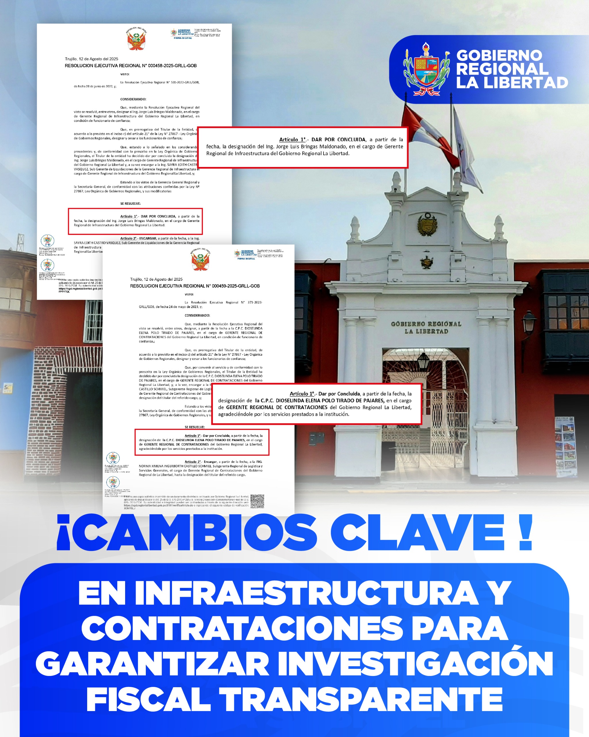 GORE HA DESIGNADO A GERENTES TEMPORALES HASTA EVALUAR Y NOMBRAR A LOS DEFINITIVOS